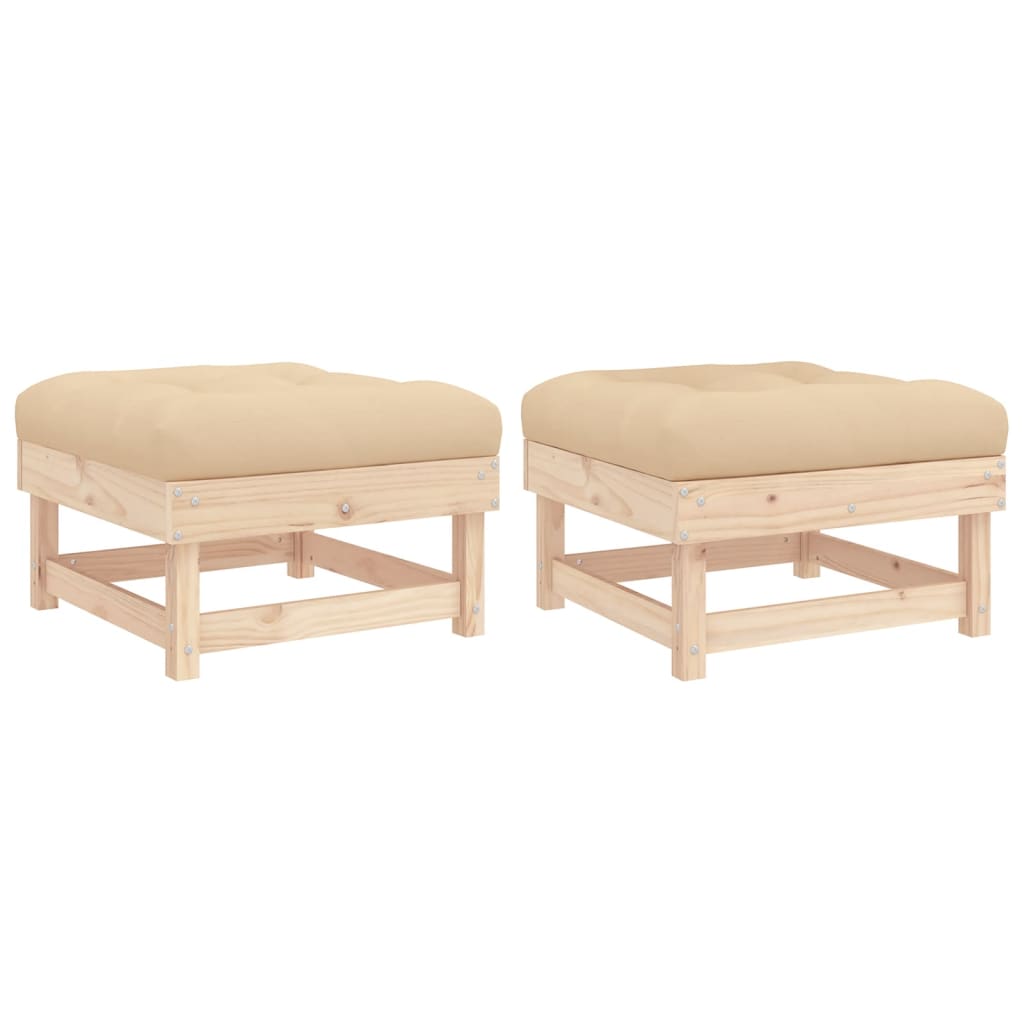 Garden Footstools with Cushions 2pcs Solid Wood Pine