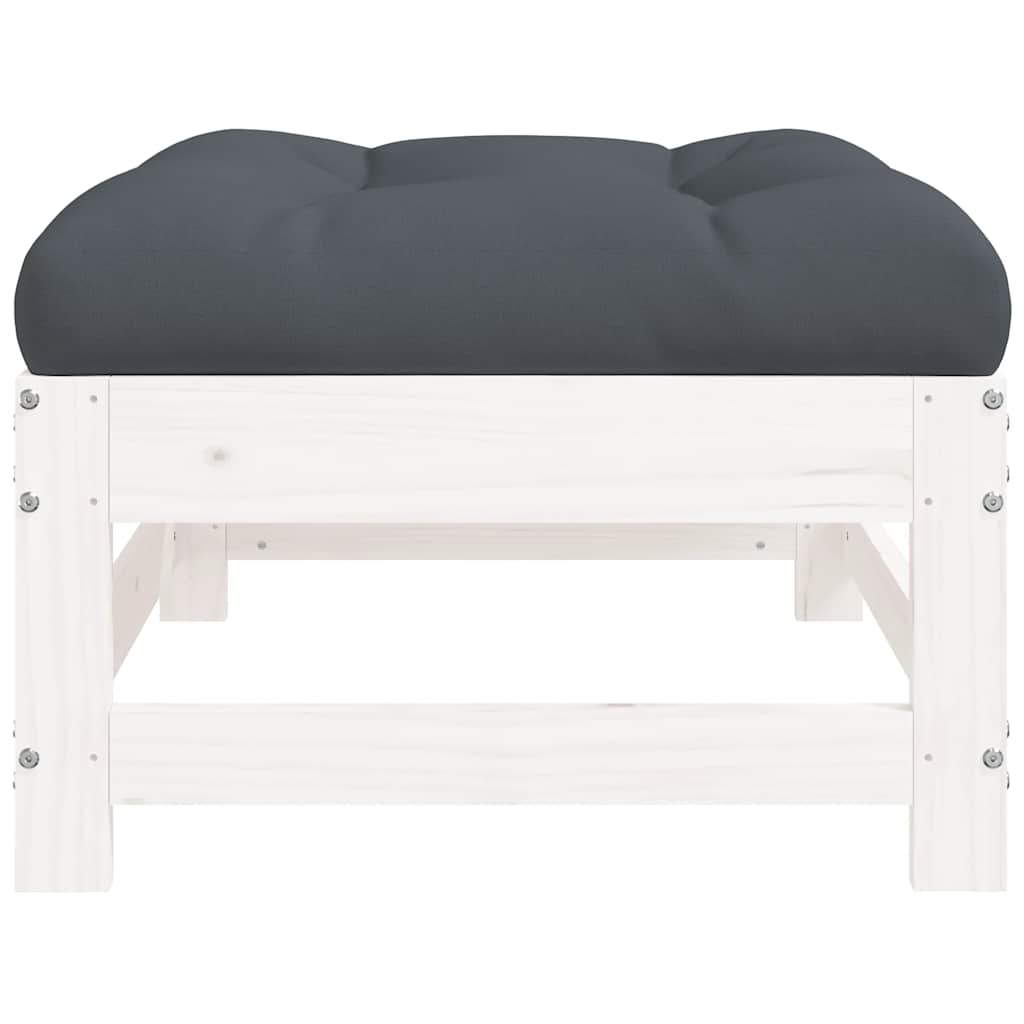 Garden Footstool with Cushion White Solid Wood Pine