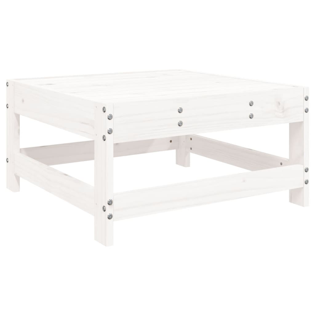 Garden Footstool with Cushion White Solid Wood Pine