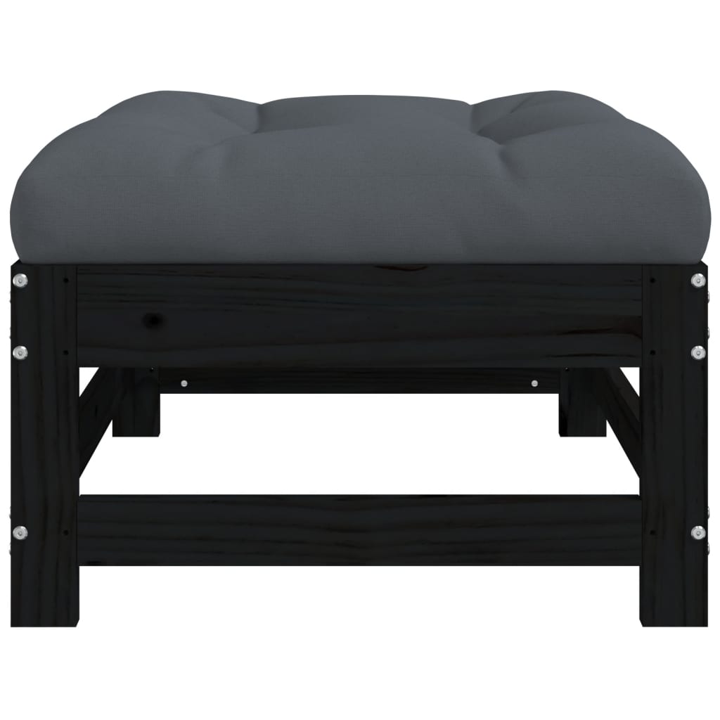 Garden Footstool with Cushion Black Solid Wood Pine