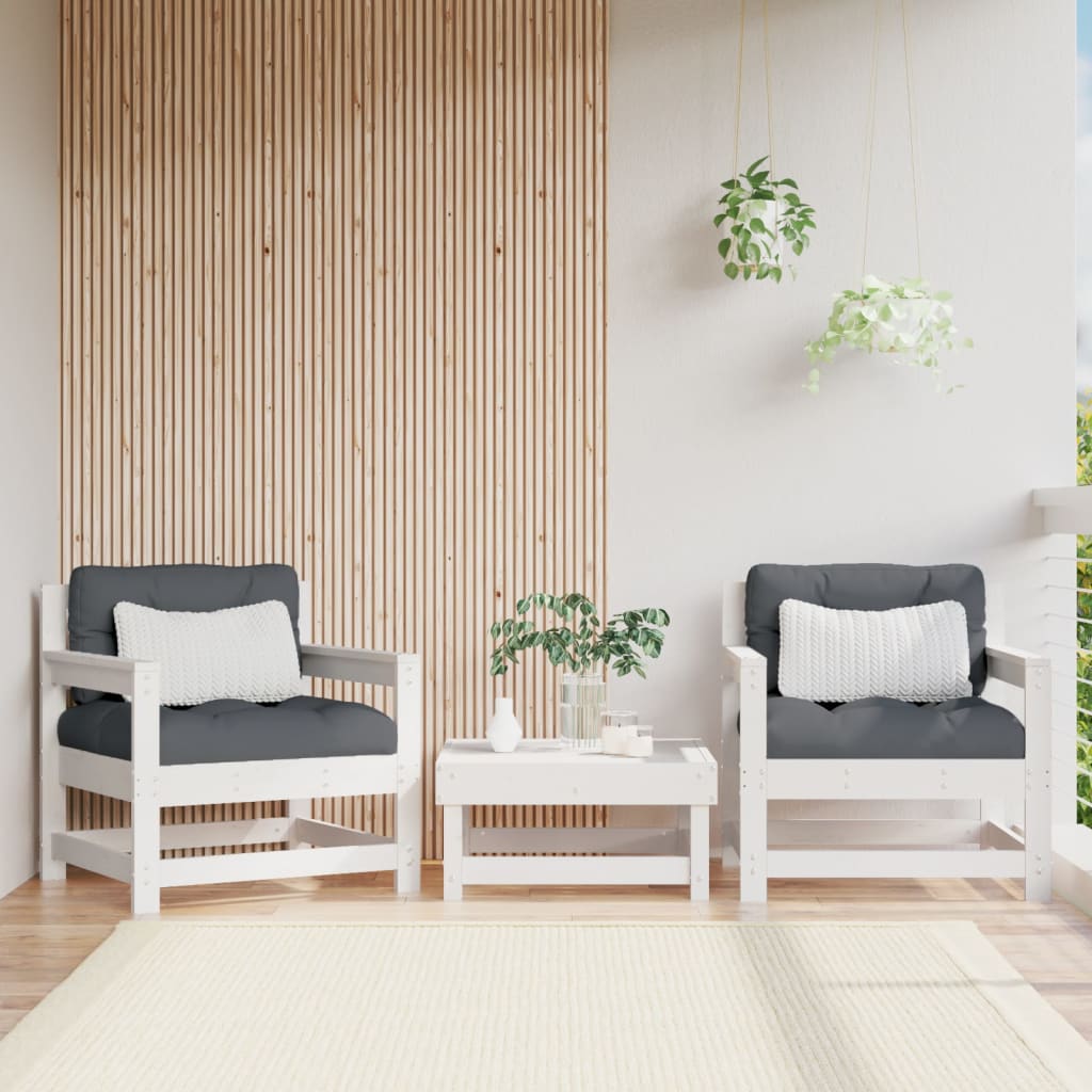 Garden Chairs with Cushions 2 pcs White Solid Wood Pine