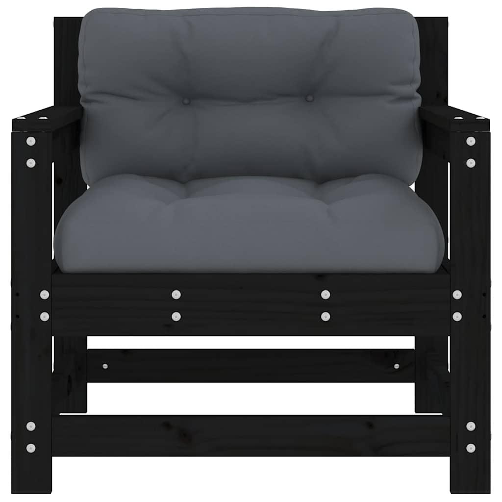 Garden Chairs with Cushions 2 pcs Black Solid Wood Pine