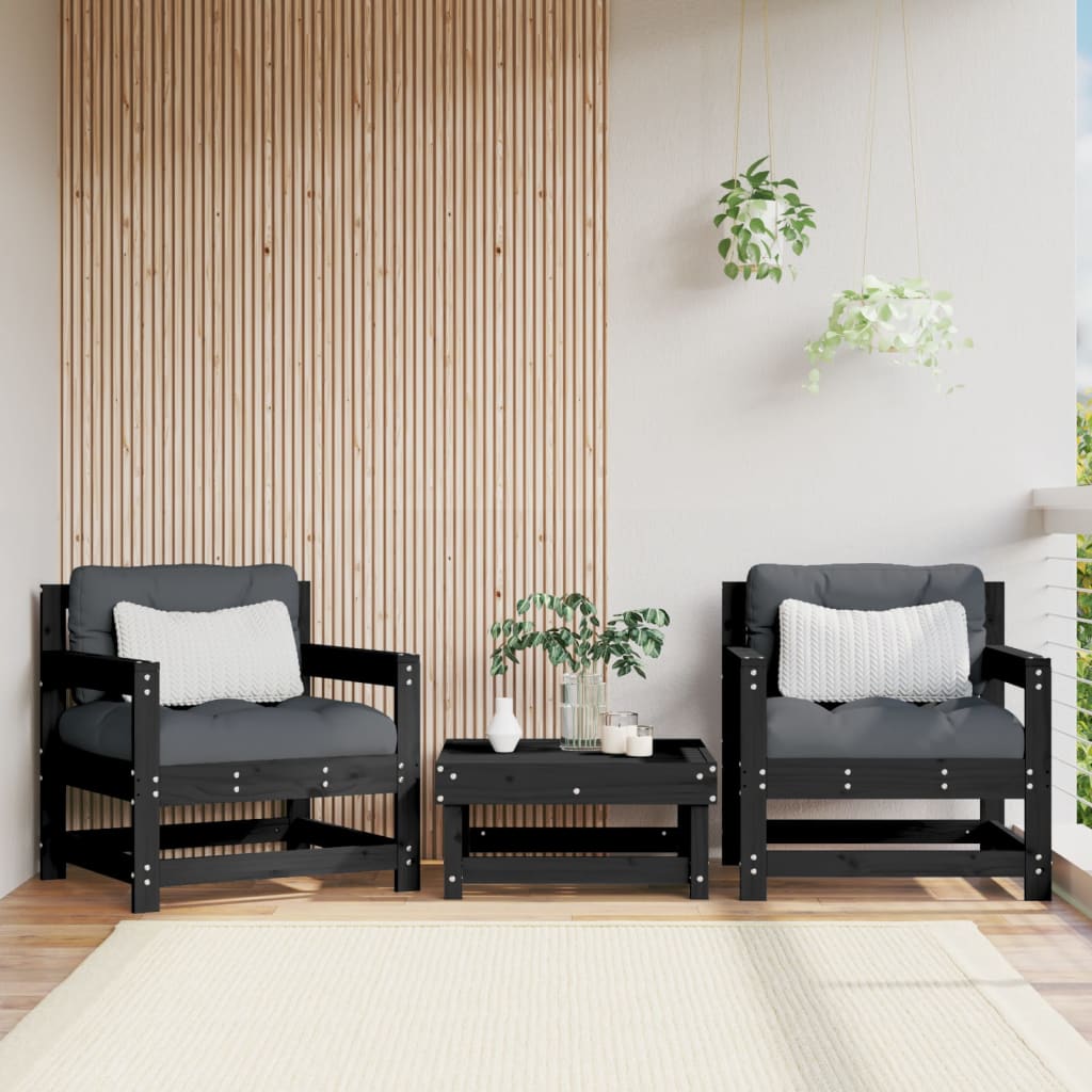 Garden Chairs with Cushions 2 pcs Black Solid Wood Pine