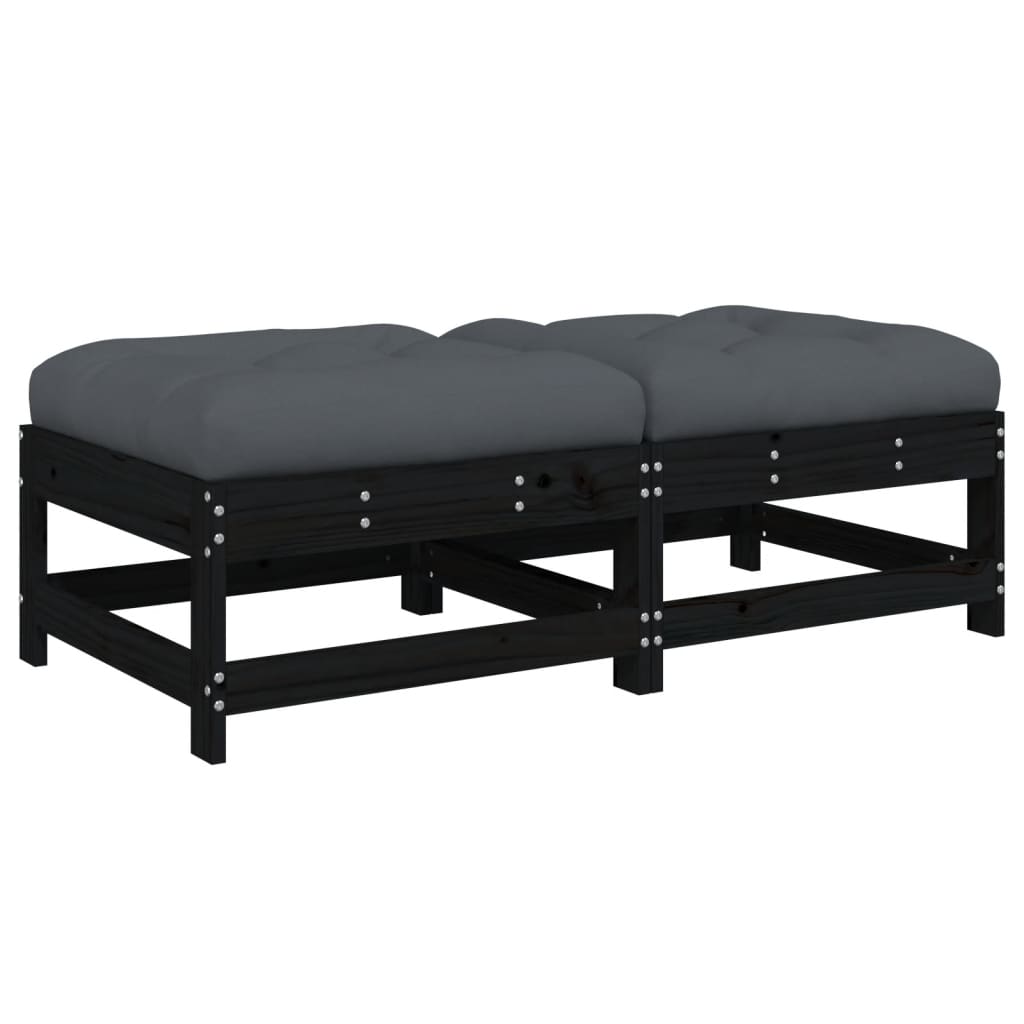 Garden Footstools with Cushions 2pcs Black Solid Wood Pine