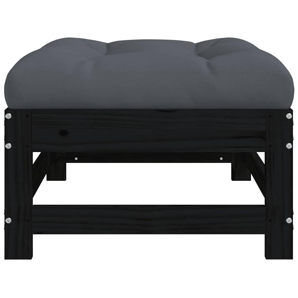 Garden Footstools with Cushions 2pcs Black Solid Wood Pine