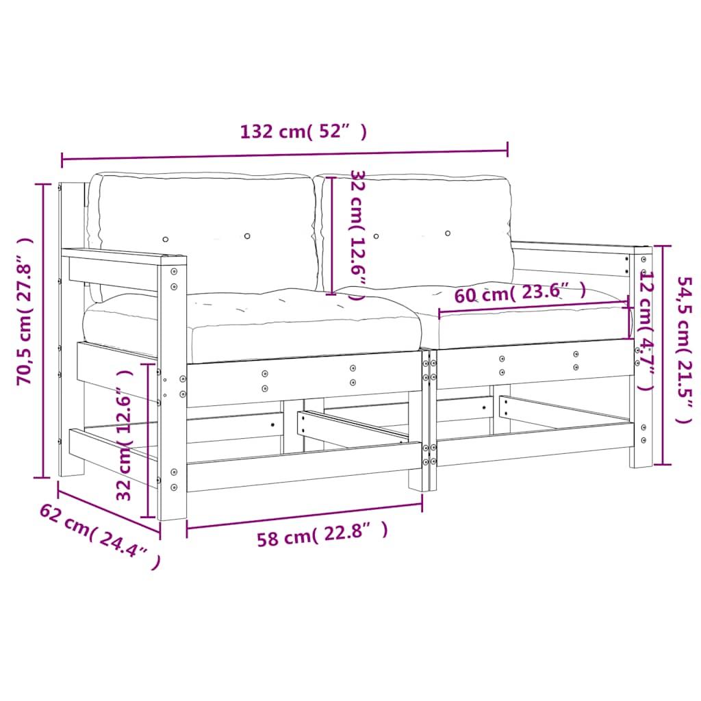 Garden Chairs with Cushions 2 pcs Solid Wood Pine
