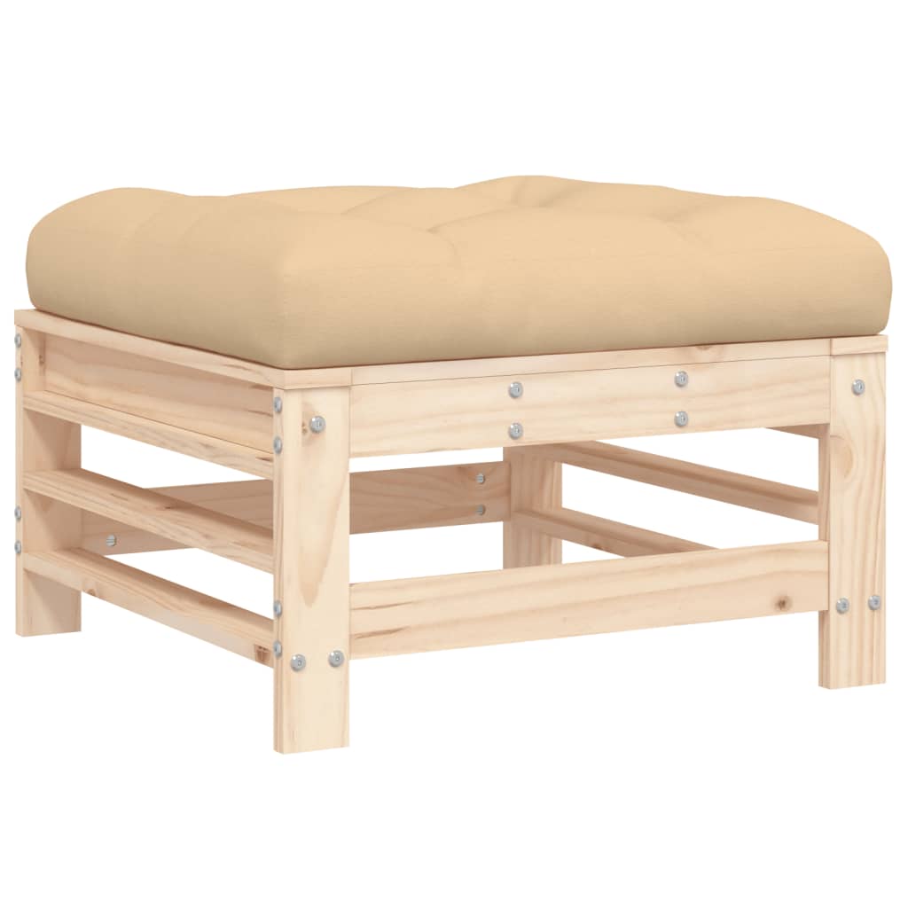 Garden Footstool with Cushion Solid Wood Pine