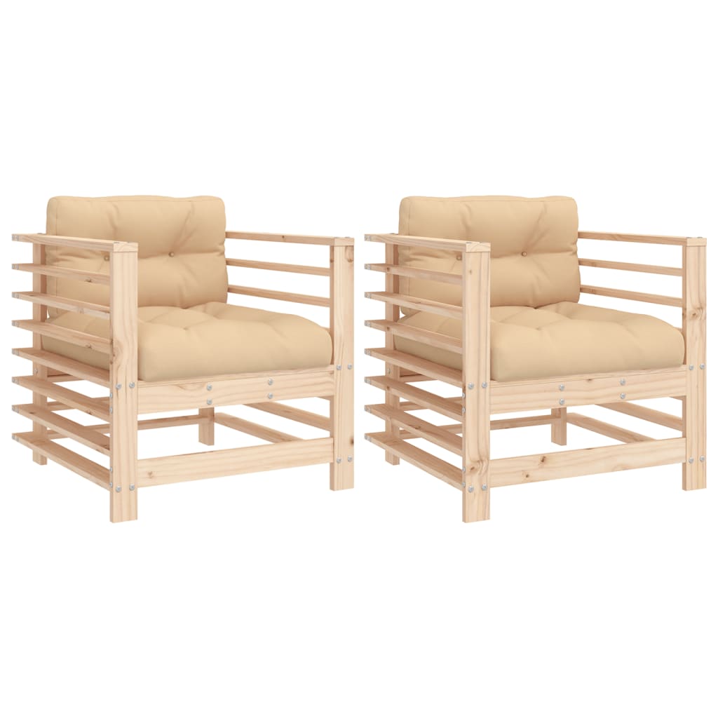 Garden Chairs with Cushions 2 pcs Solid Wood Pine