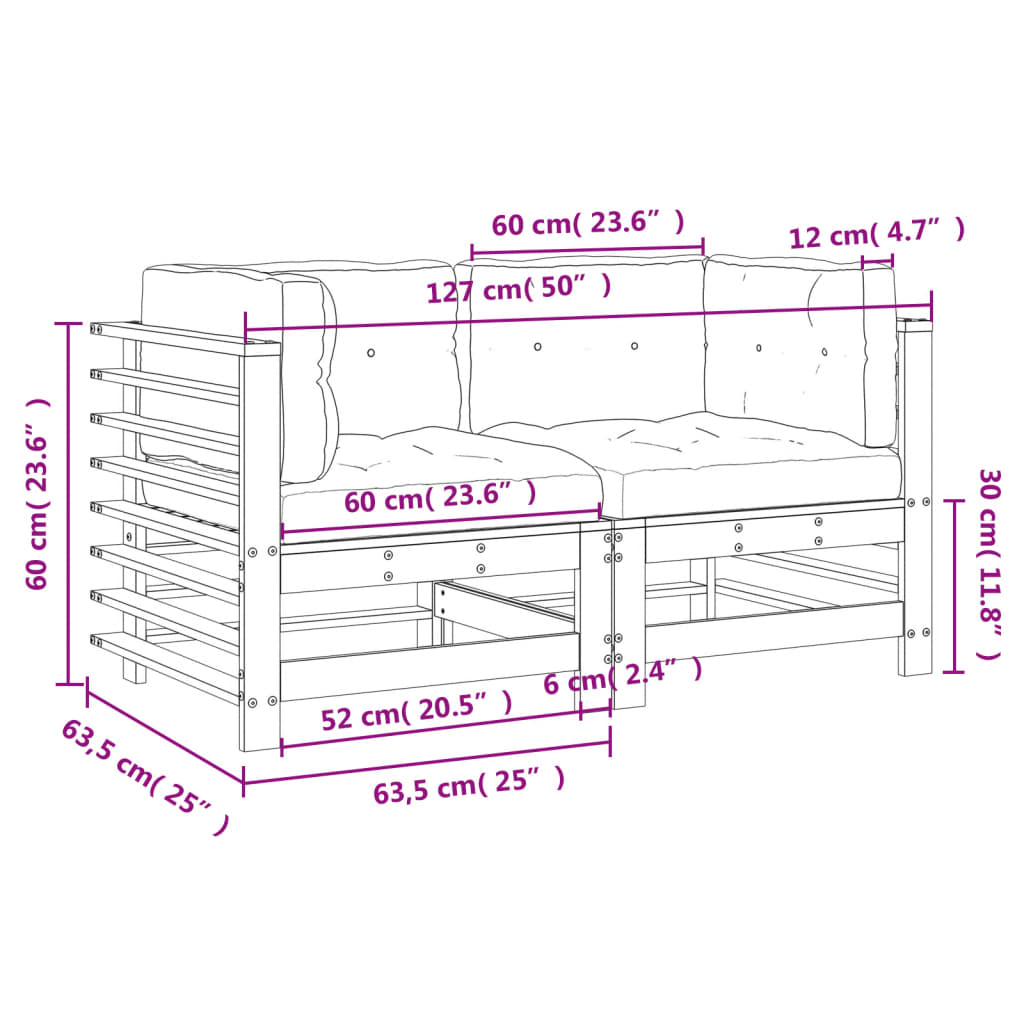 Corner Sofas with Cushions 2 pcs Black Solid Wood Pine