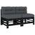 Middle Sofas with Cushions 2 pcs Black Solid Wood Pine