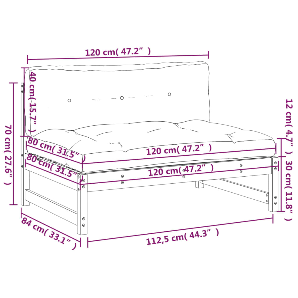 Middle Sofa 120x80 cm Solid Wood Pine