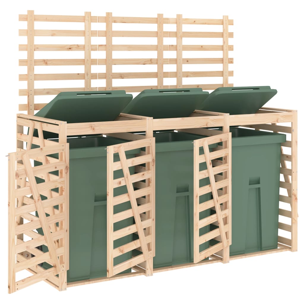 Triple Wheelie Bin Storage Solid Wood Pine