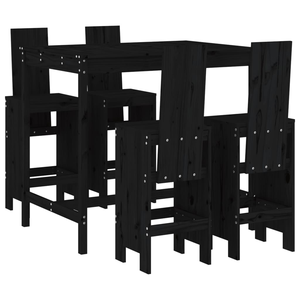 5 Piece Garden Bar Set Black Solid Wood Pine