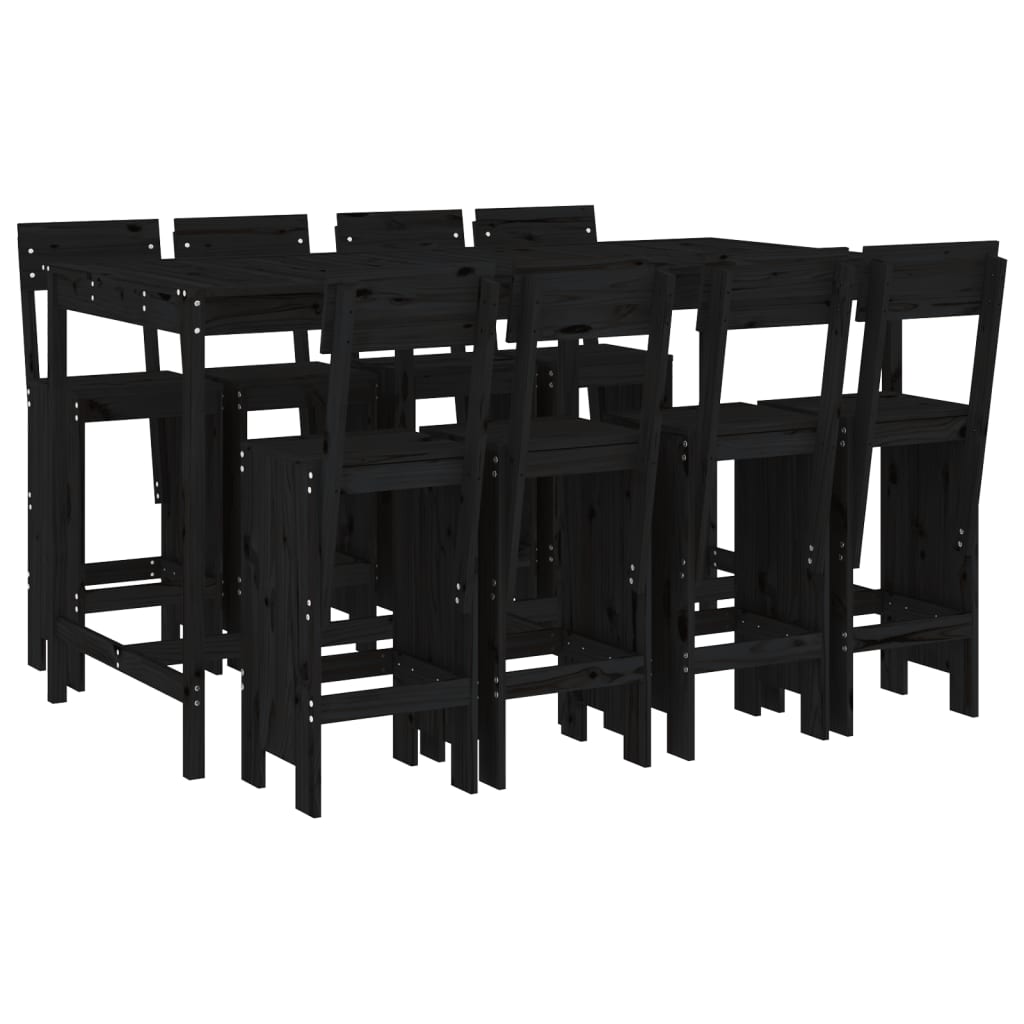 7 Piece Garden Bar Set Black Solid Wood Pine