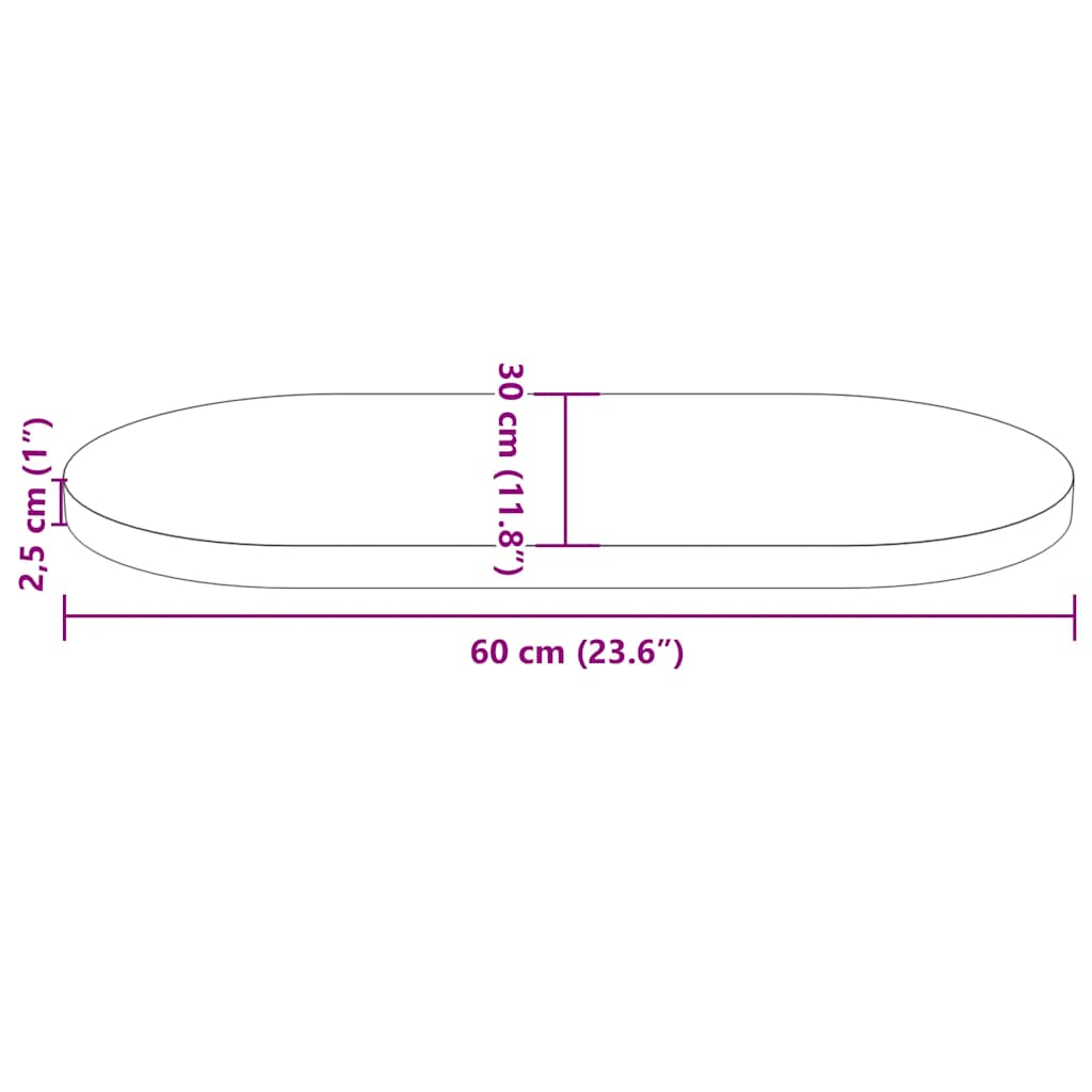 Table Top 60x30x2.5 cm Solid Wood Pine Oval