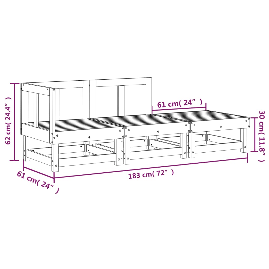 3 Piece Garden Lounge Set Impregnated Wood Pine