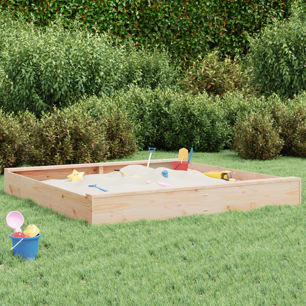 Sandbox with Seats Square Solid Wood Pine