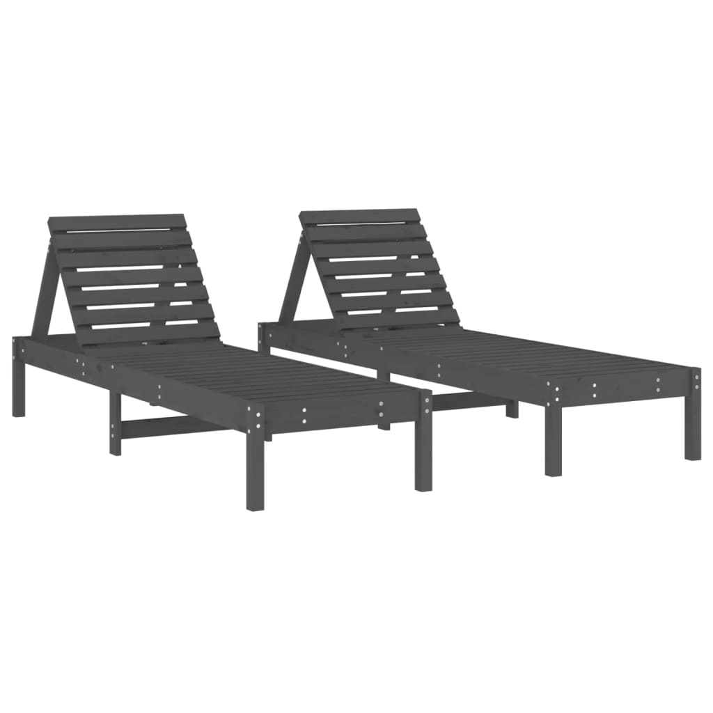 Sun Loungers 2 pcs Grey 199.5x60x74 cm Solid Wood Pine