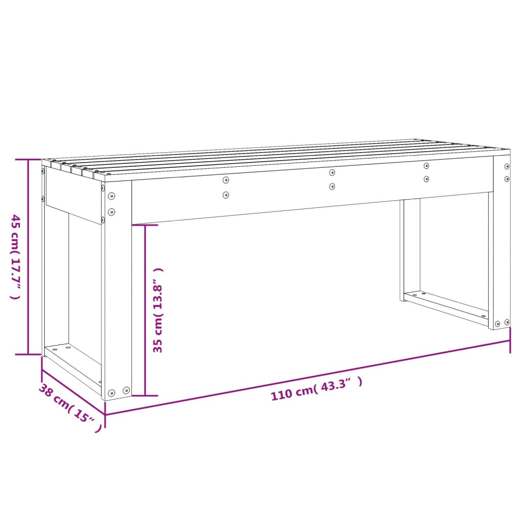 Garden Bench Black 110x38x45 cm Solid Wood Pine