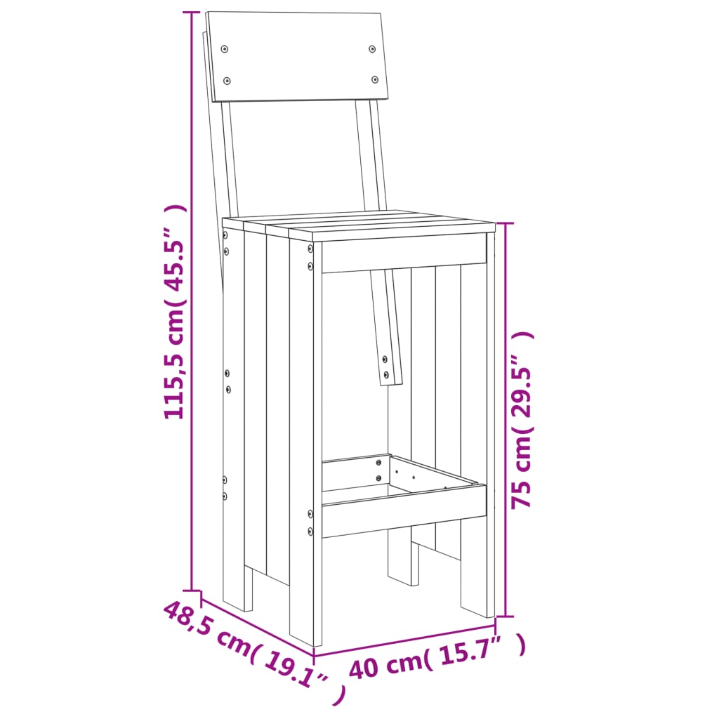 Bar Stools 2 pcs Black 40x48.5x115.5 cm Solid Wood Pine