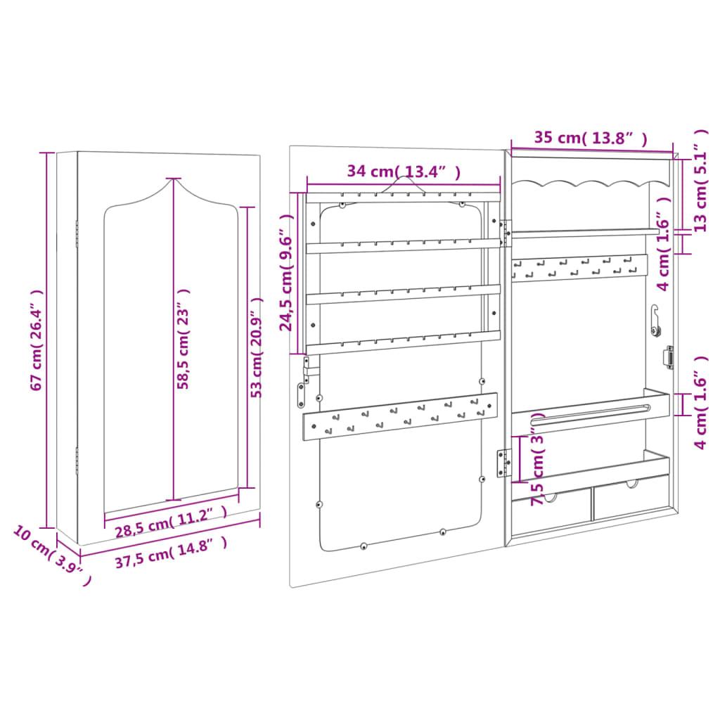 Mirror Jewellery Cabinet Wall Mounted White 37.5x10x67 cm