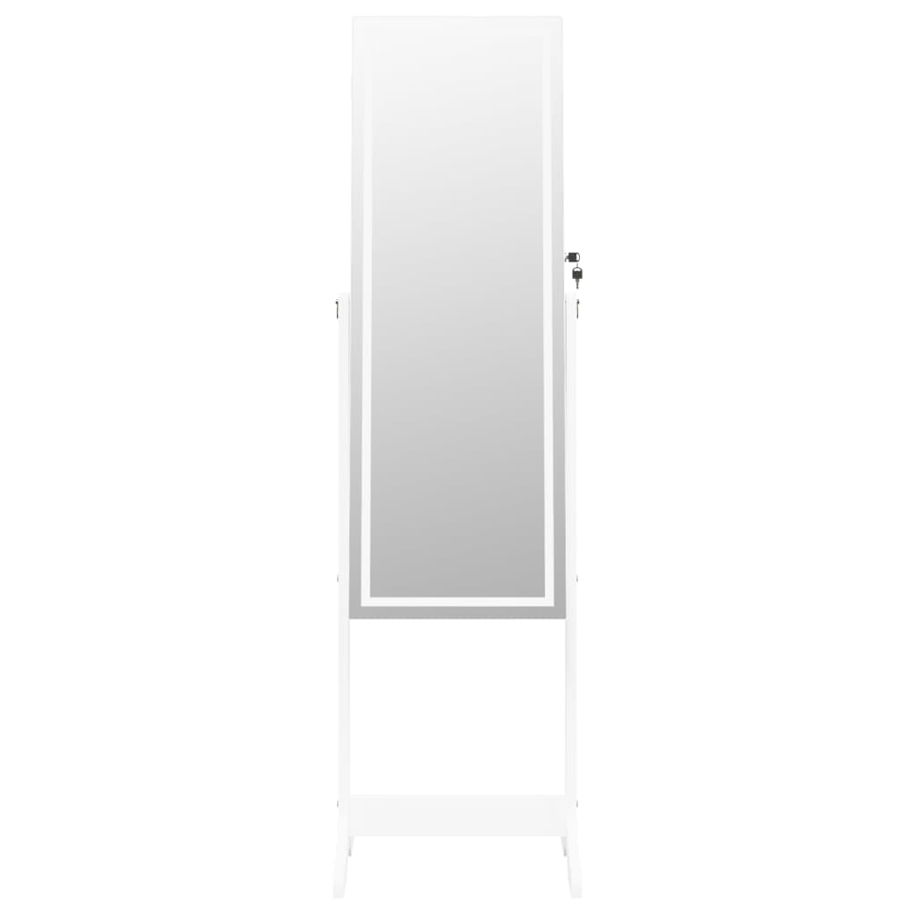 Mirror Jewellery Cabinet with LED Lights Free Standing White