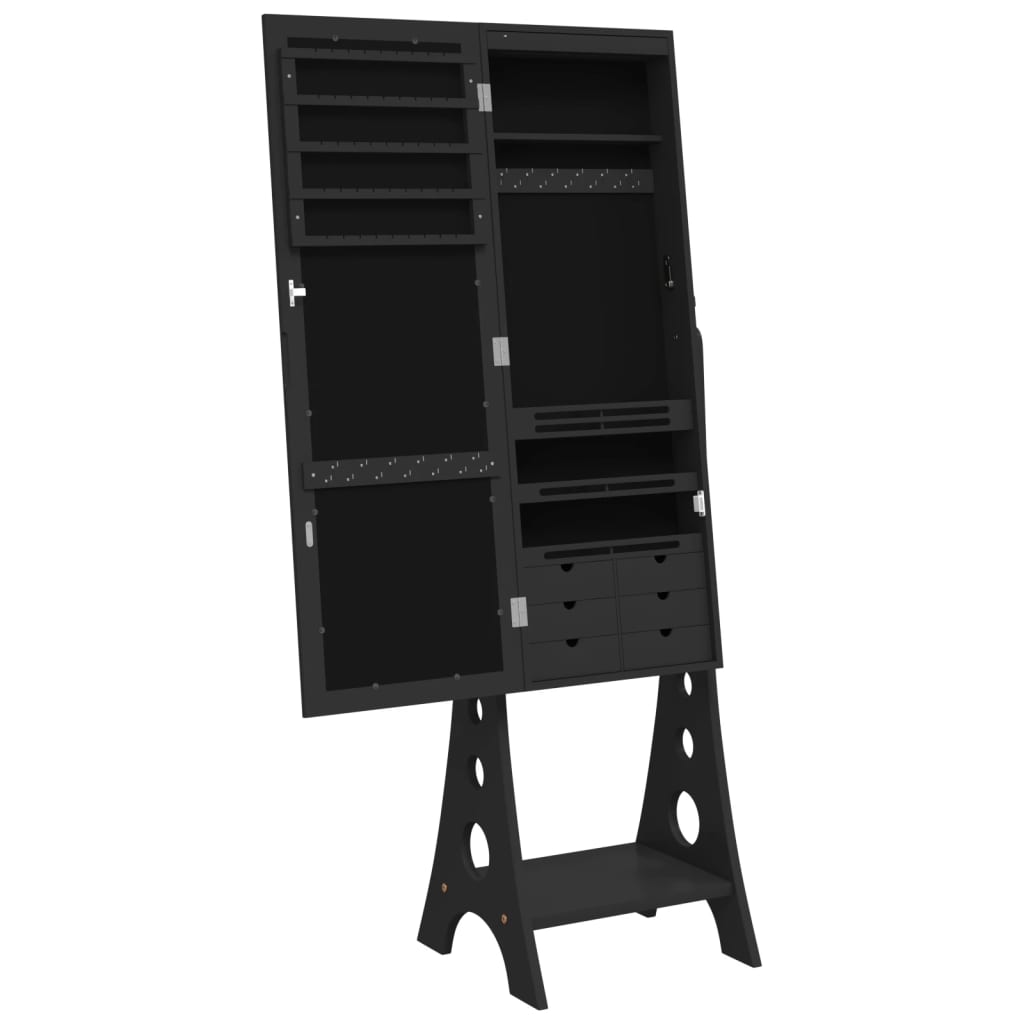 Mirror Jewellery Cabinet with LED Lights Free Standing Black