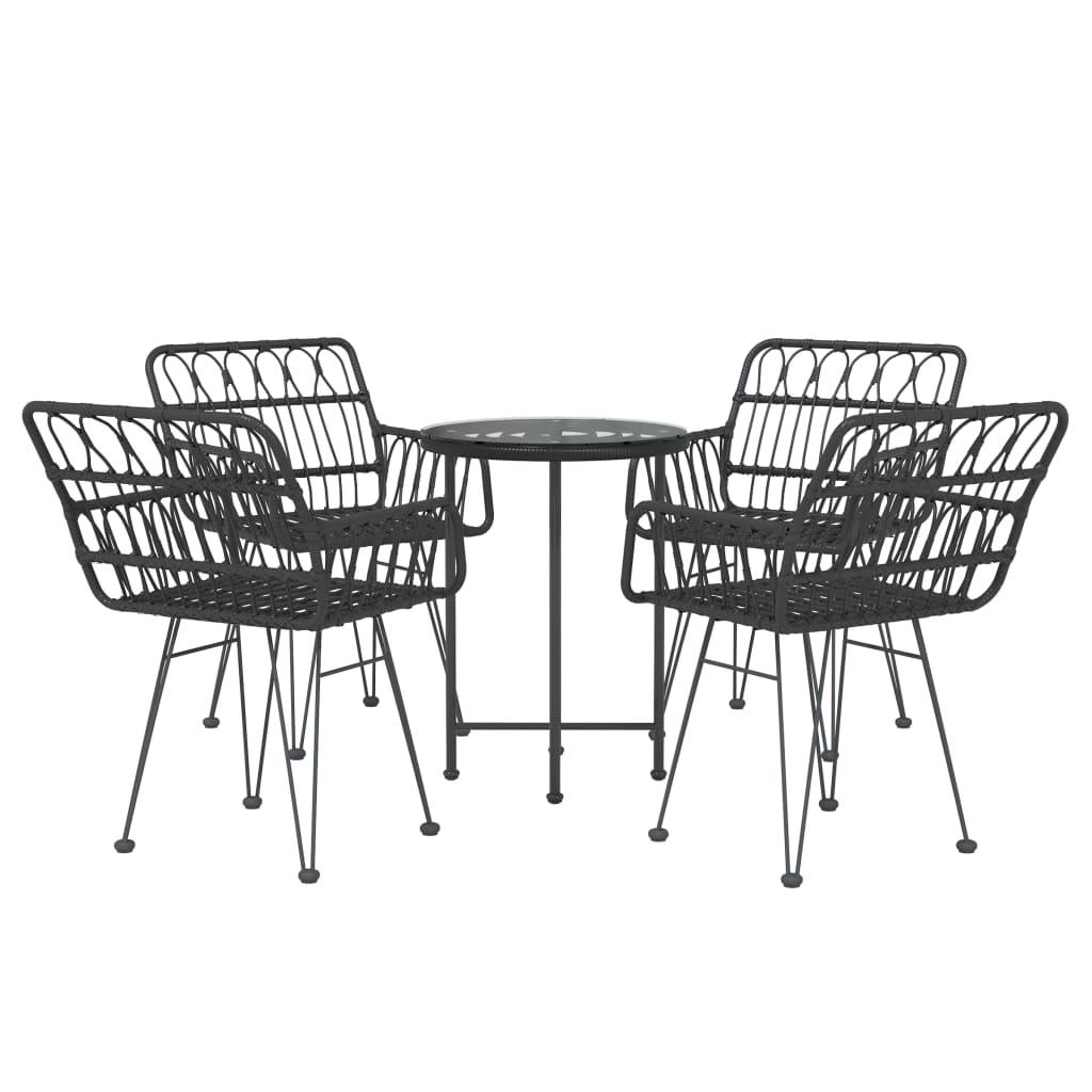 5 Piece Garden Dining Set Black Poly Rattan