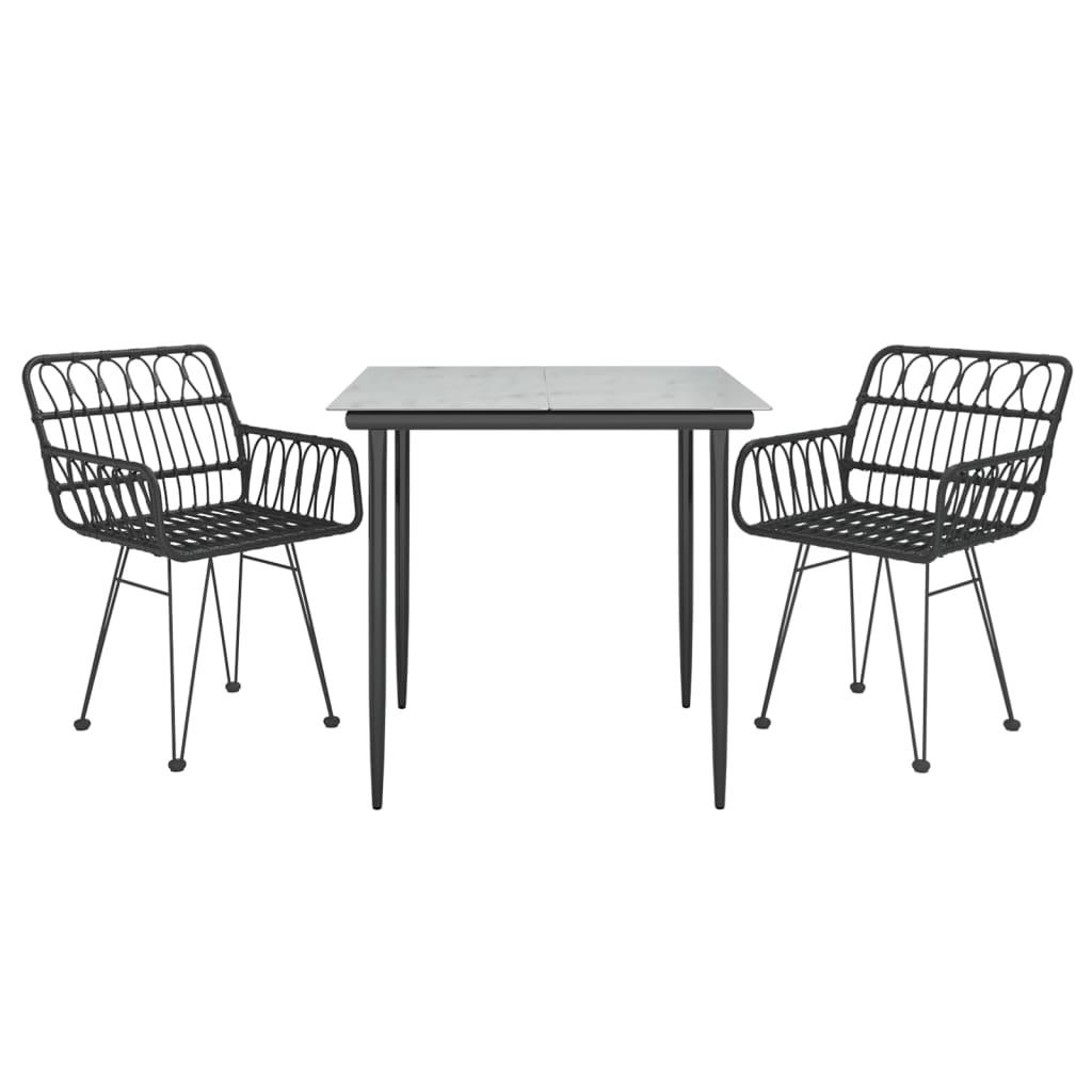 3 Piece Garden Dining Set Black Poly Rattan