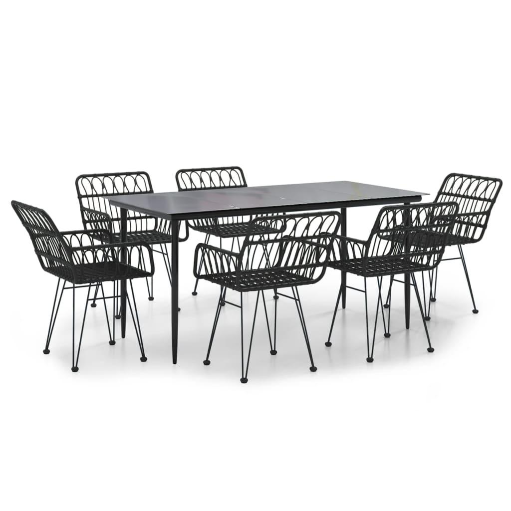 7 Piece Garden Dining Set Black Poly Rattan