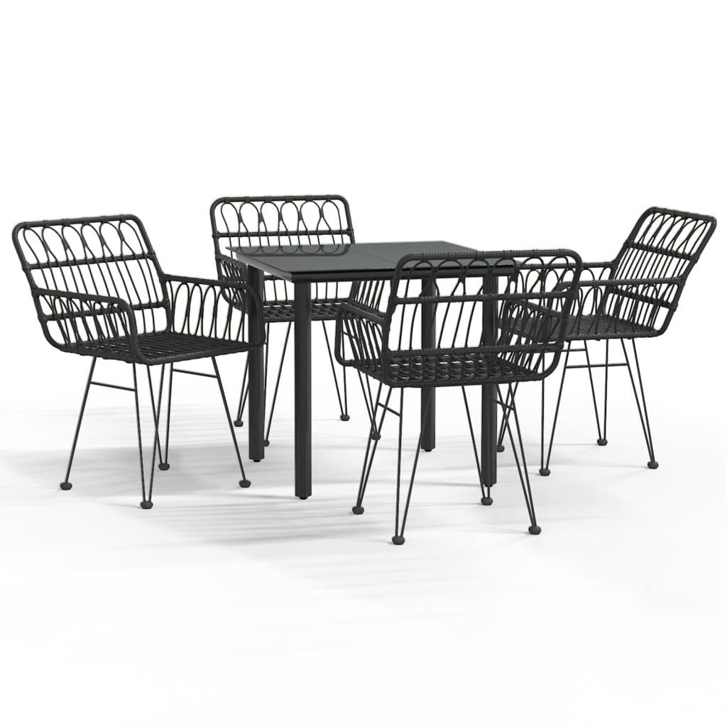 5 Piece Garden Dining Set Black Poly Rattan