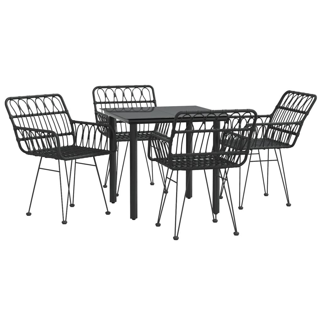 5 Piece Garden Dining Set Black Poly Rattan