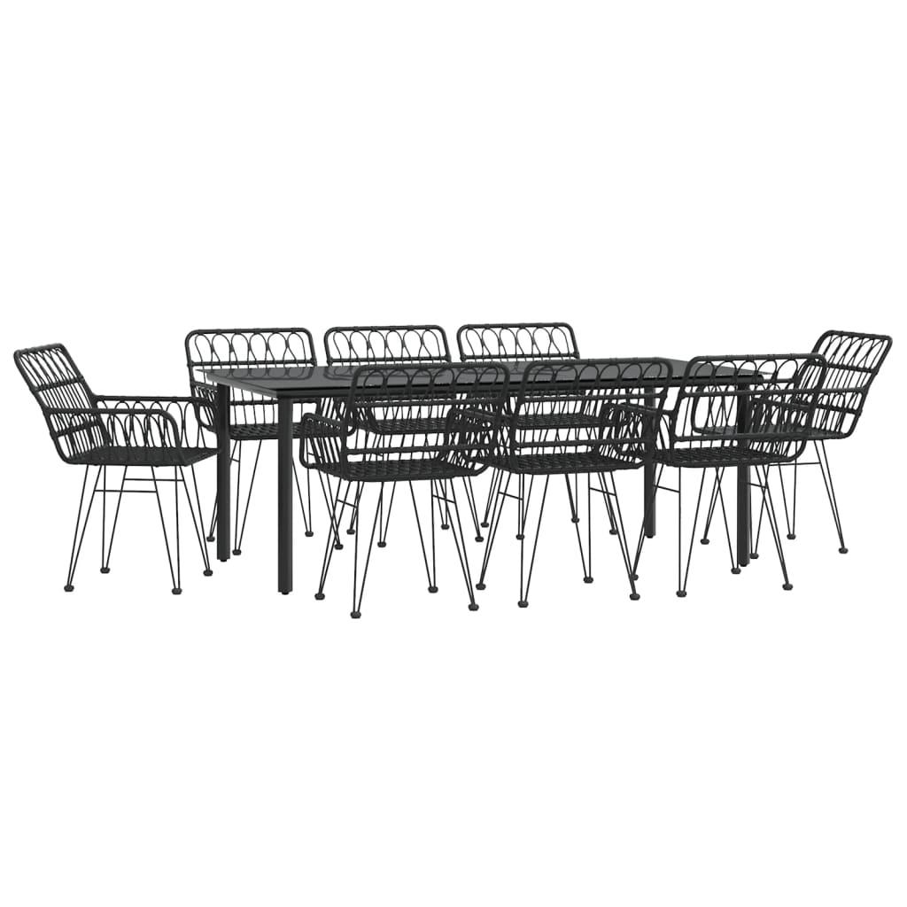 9 Piece Garden Dining Set Black Poly Rattan