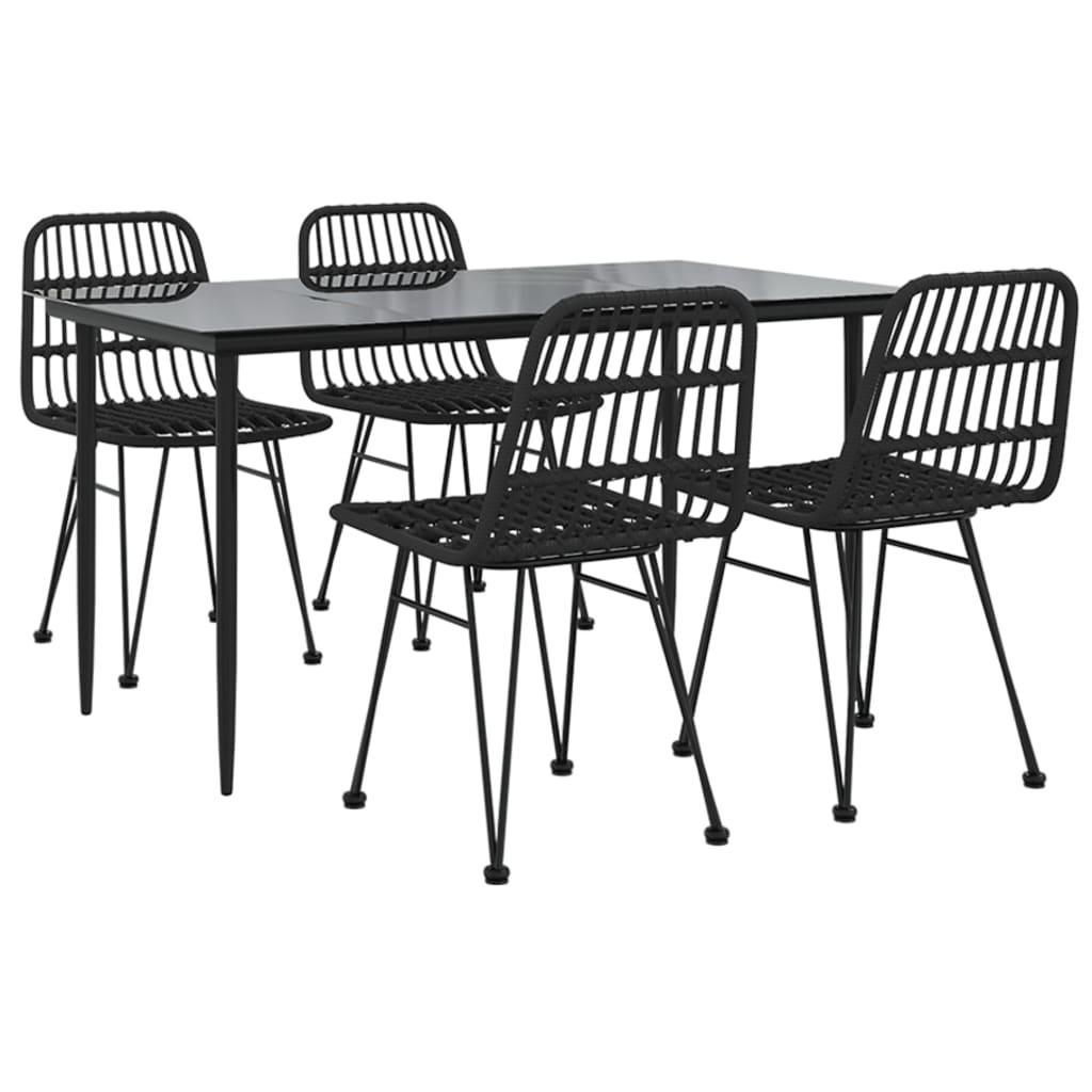5 Piece Garden Dining Set Black Poly Rattan
