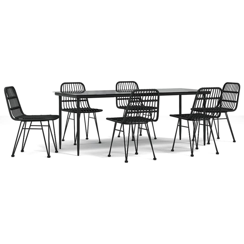 7 Piece Garden Dining Set Black Poly Rattan