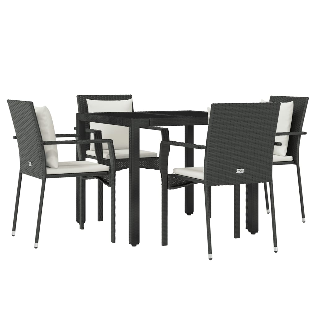 5 Piece Garden Dining Set with Cushions Black Poly Rattan