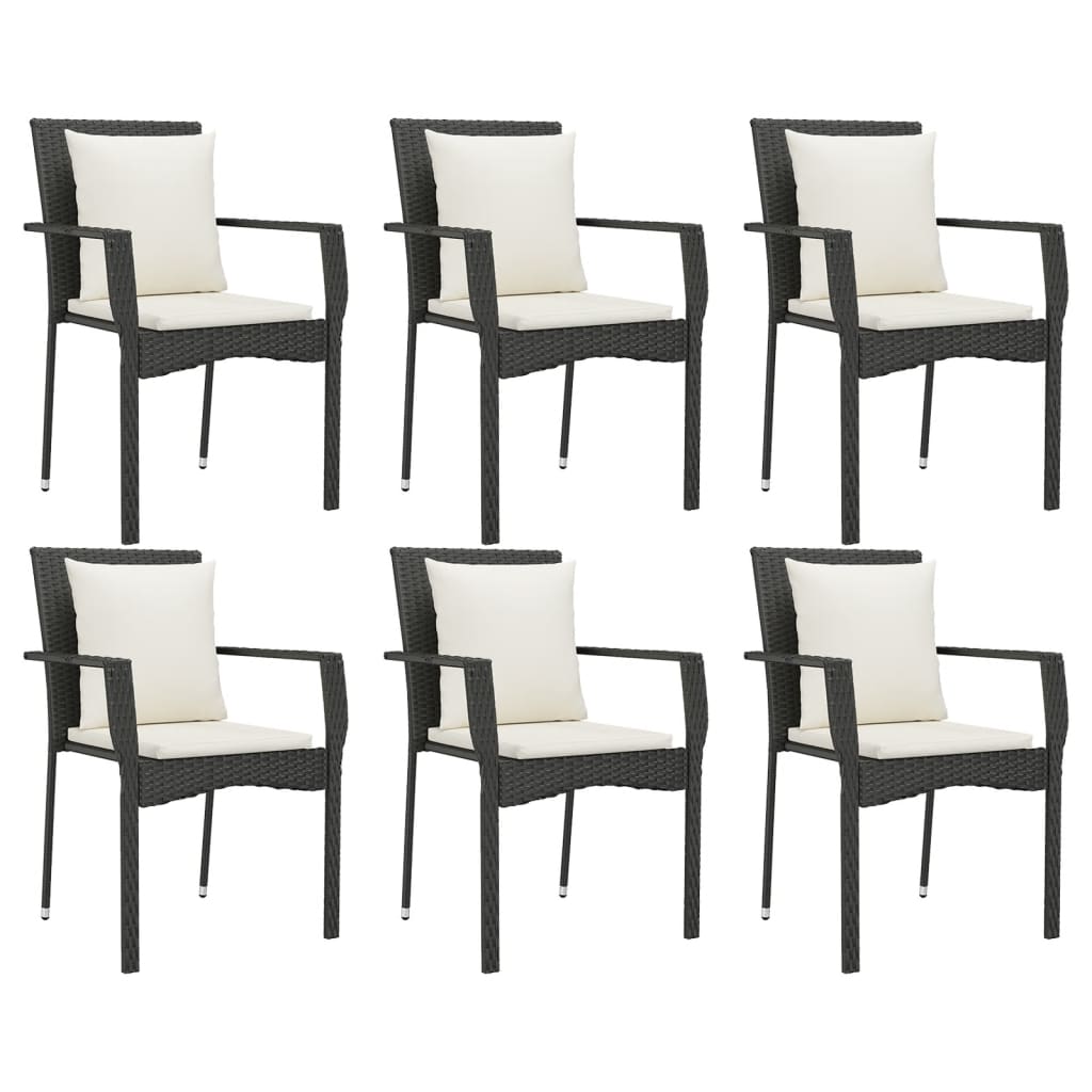 7 Piece Garden Dining Set with Cushions Black Poly Rattan
