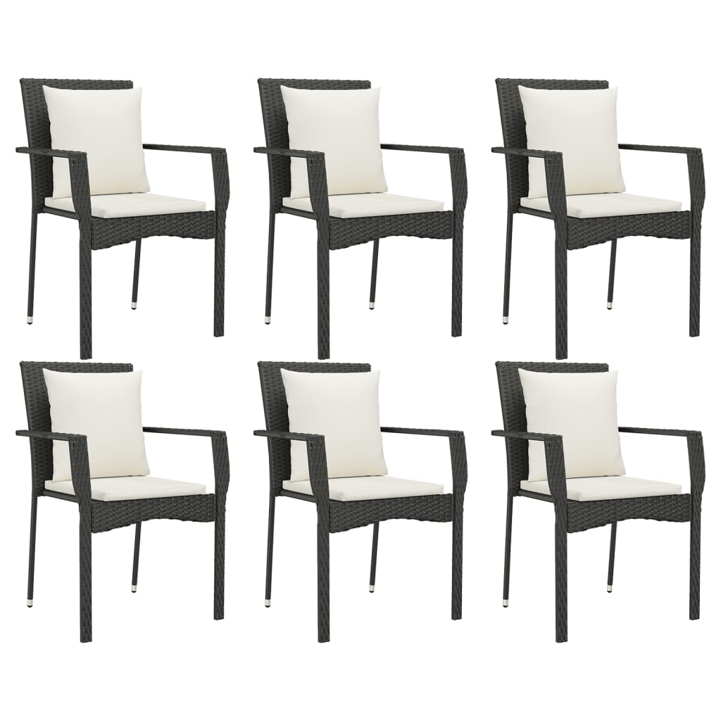 7 Piece Garden Dining Set with Cushions Black Poly Rattan