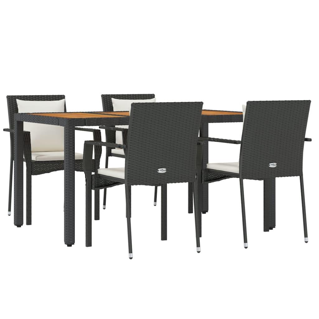 5 Piece Garden Dining Set with Cushions Black Poly Rattan