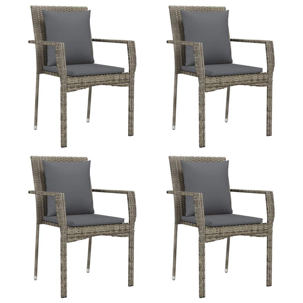 5 Piece Garden Dining Set with Cushions Grey Poly Rattan