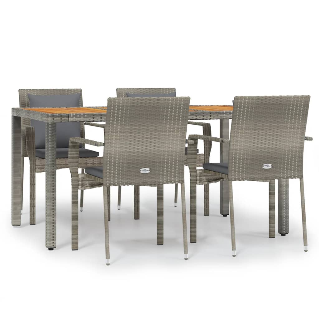 5 Piece Garden Dining Set with Cushions Grey Poly Rattan