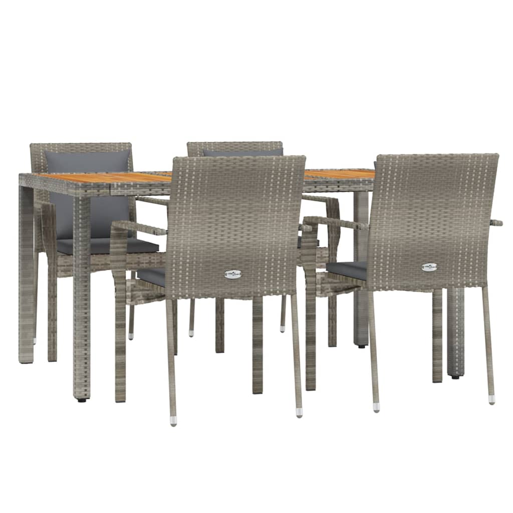 5 Piece Garden Dining Set with Cushions Grey Poly Rattan