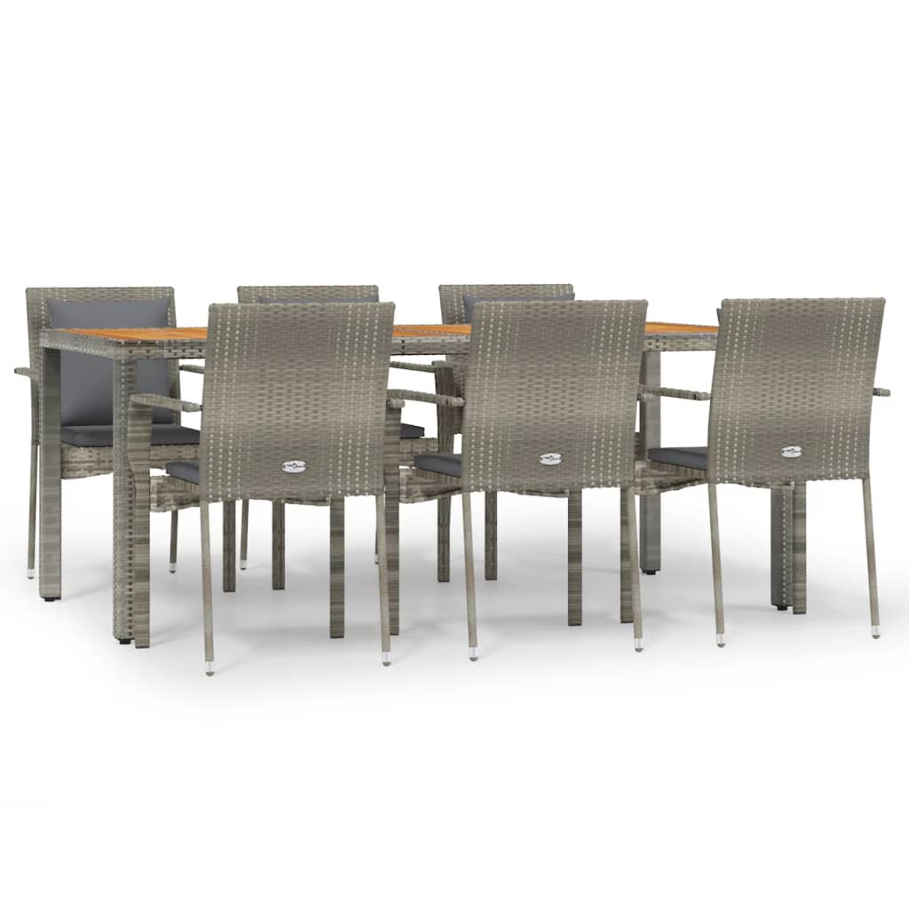 7 Piece Garden Dining Set with Cushions Grey Poly Rattan