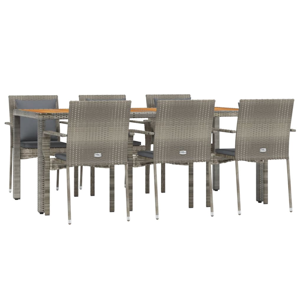 7 Piece Garden Dining Set with Cushions Grey Poly Rattan