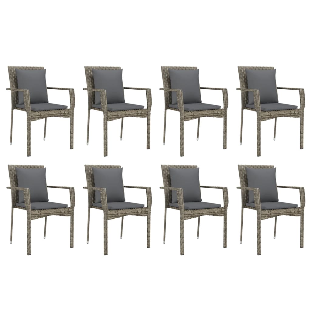 9 Piece Garden Dining Set with Cushions Grey Poly Rattan