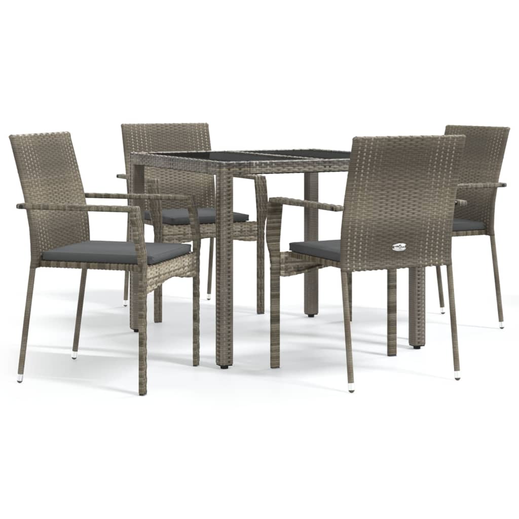 5 Piece Garden Dining Set with Cushions Grey Poly Rattan