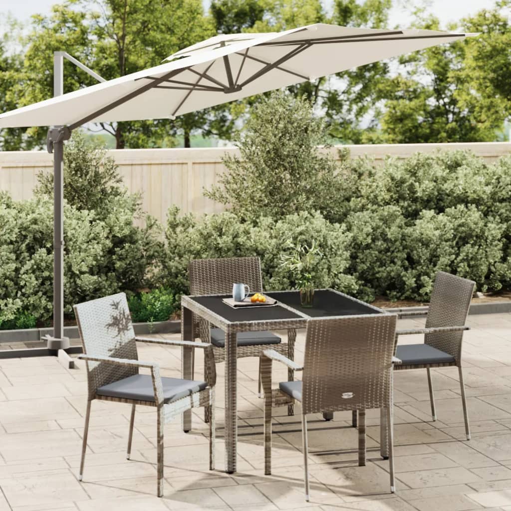 5 Piece Garden Dining Set with Cushions Grey Poly Rattan