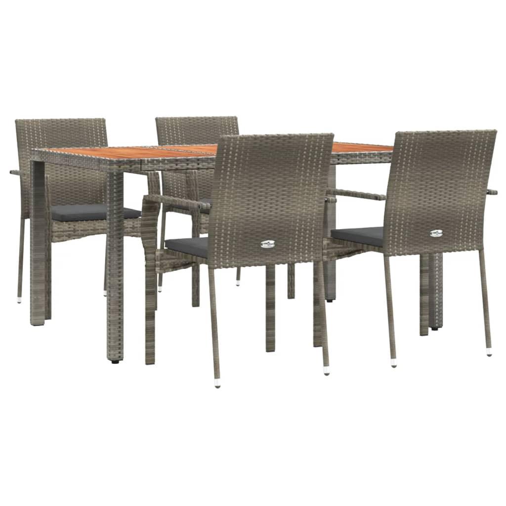 5 Piece Garden Dining Set with Cushions Grey Poly Rattan