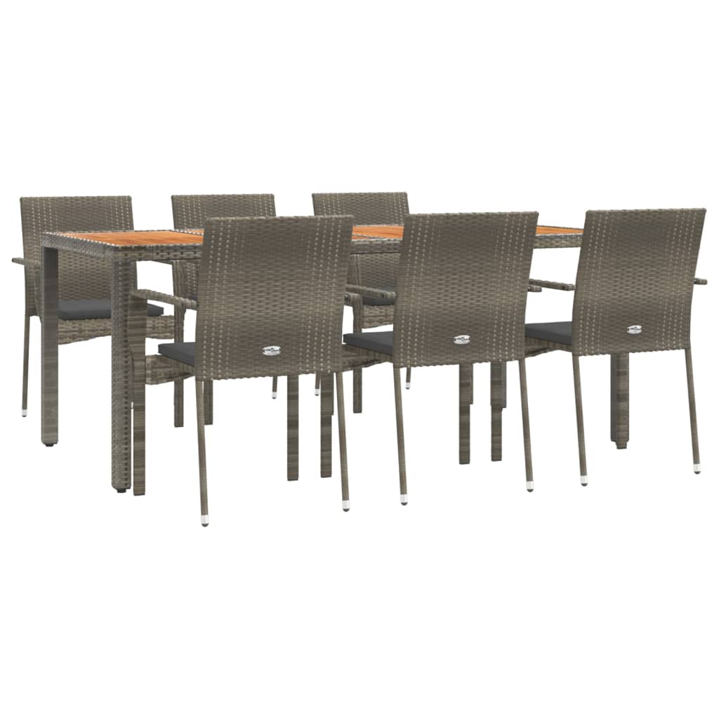 7 Piece Garden Dining Set with Cushions Grey Poly Rattan