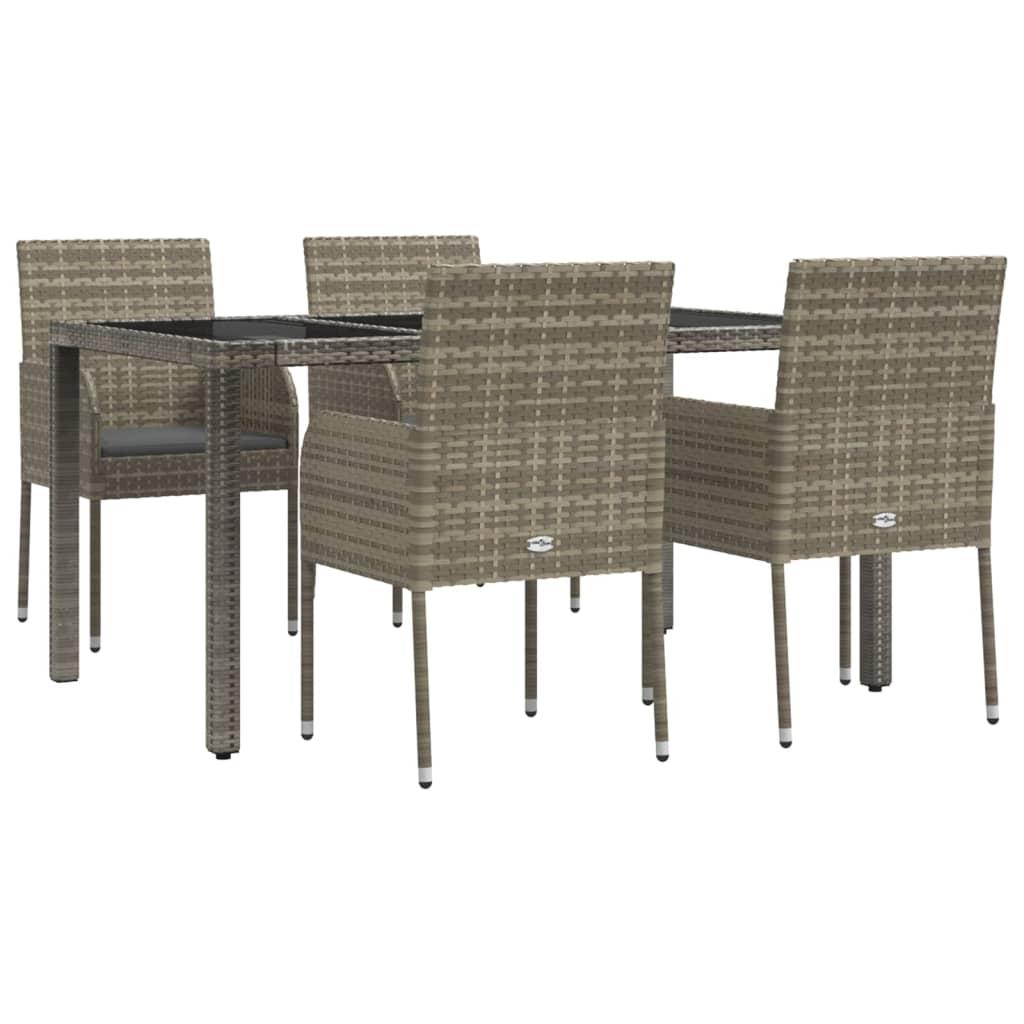 5 Piece Garden Dining Set with Cushions Grey Poly Rattan